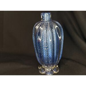 Blue Controlled Bubble Art Glass Vase 6” Murano Style